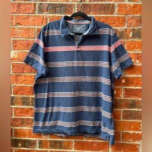 Banana Republic Mens 2X Blue Stripe Collar Pique Polo Short Sleeve Casual Shirt